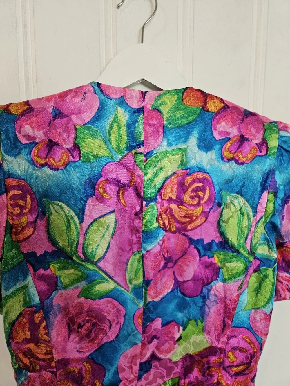 Vintage Papell Petites Blouse Size 2 100% Silk Floral Power Dressing Multicolors